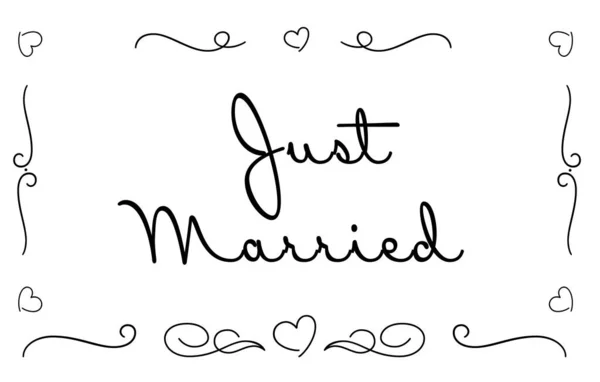Text Just Married Auf Weißem Hintergrund Hochzeitstag — Stockfoto