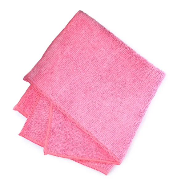 Pink Microfiber Cloth Isolated White Top View — Stock Photo, Image