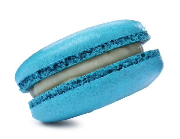 Macaron Azul Claro Aislado Blanco Delicioso Postre — Foto de Stock