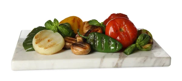 Různé Lahodné Grilované Zeleniny Bílém Pozadí Návrh Nápisu — Stock fotografie