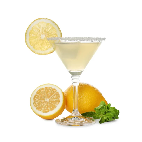 Cytryna Kropla Martini Koktajl Świeże Owoce Białym Tle — Zdjęcie stockowe