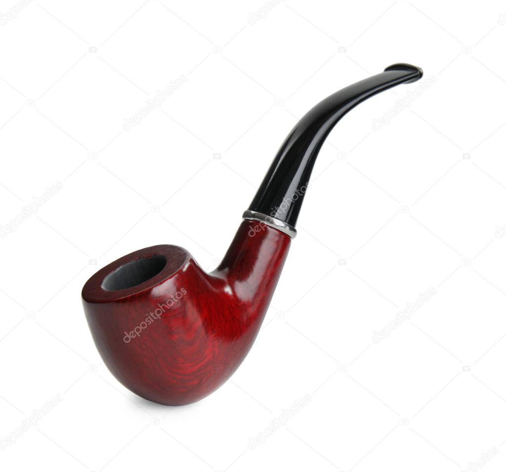 Classic wooden smoking pipe isolated on white