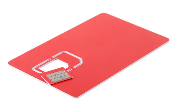 Nowoczesna Czerwona Karta Sim Izolowana Białym — Zdjęcie stockowe