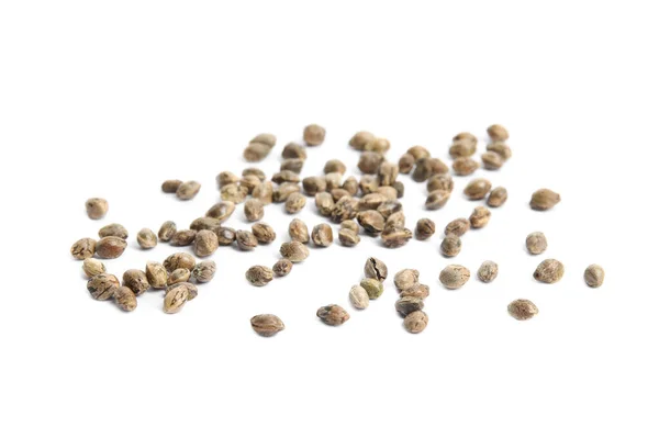 Beyaz Zemin Üzerinde Işlenmemiş Organik Kenevir Tohumları — Stok fotoğraf