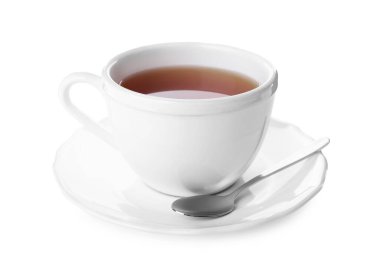 Beyaz üzerine izole edilmiş bir fincan kokulu sıcak çay.