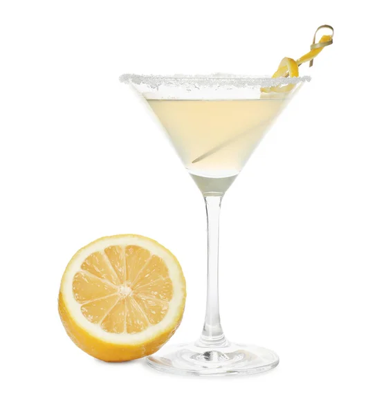 Cytryna Kropla Martini Koktajl Świeże Owoce Białym Tle — Zdjęcie stockowe