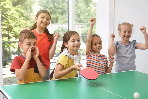 Cute Happy Children Playing Ping Pong Indoors — Stock Photo, Image
