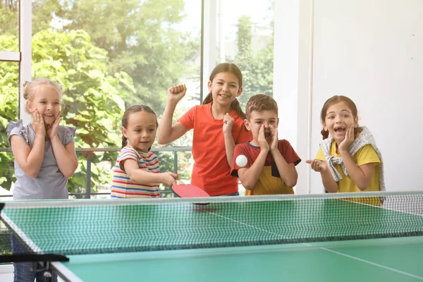 Cute Happy Children Playing Ping Pong Indoors — Stock Photo, Image