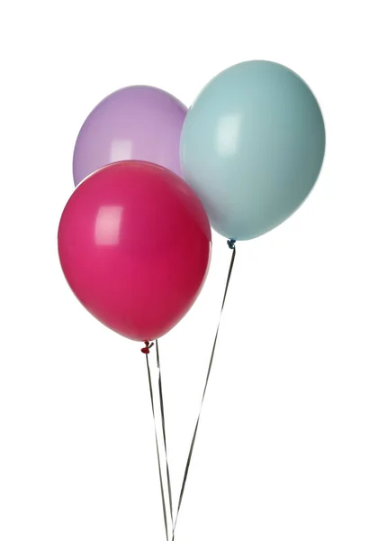 Kleurrijke Ballonnen Met Linten Witte Achtergrond — Stockfoto