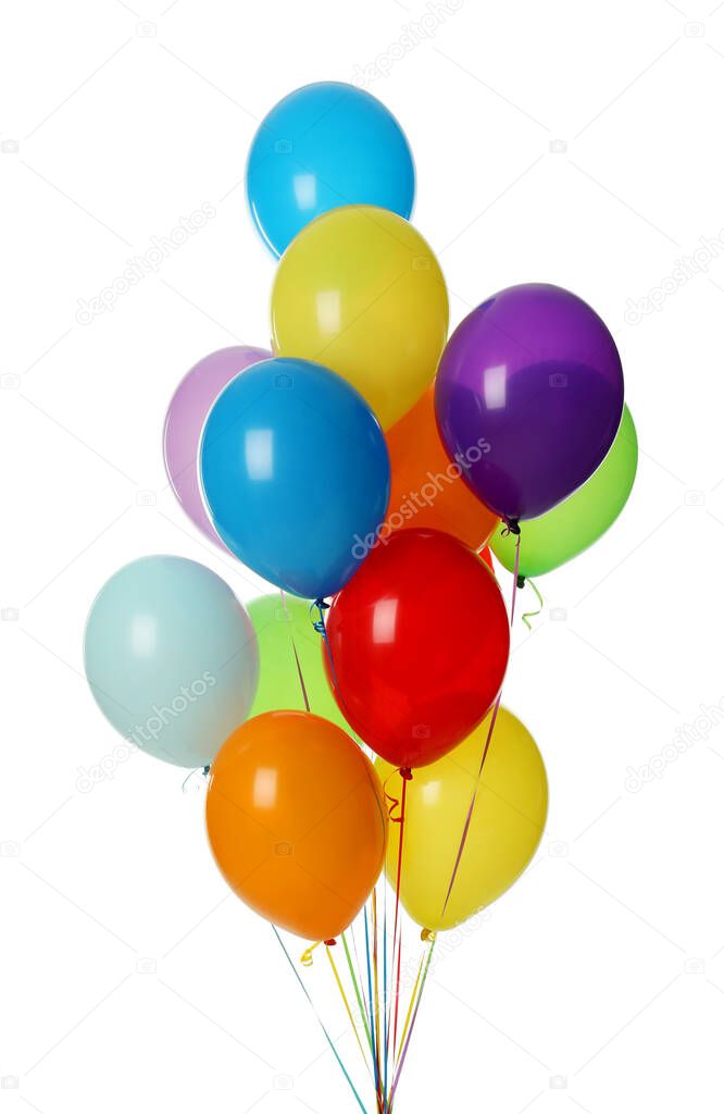 Bunch of colorful balloons on white background