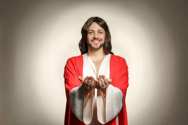 Jesus Cristo Estendendo Mãos Sobre Fundo Bege — Fotografia de Stock