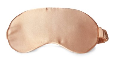 Bej uyku maskesi beyaza izole edilmiş.