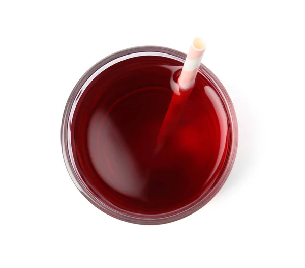 Fresh Pomegranate Juice Glass White Background Top View — 스톡 사진