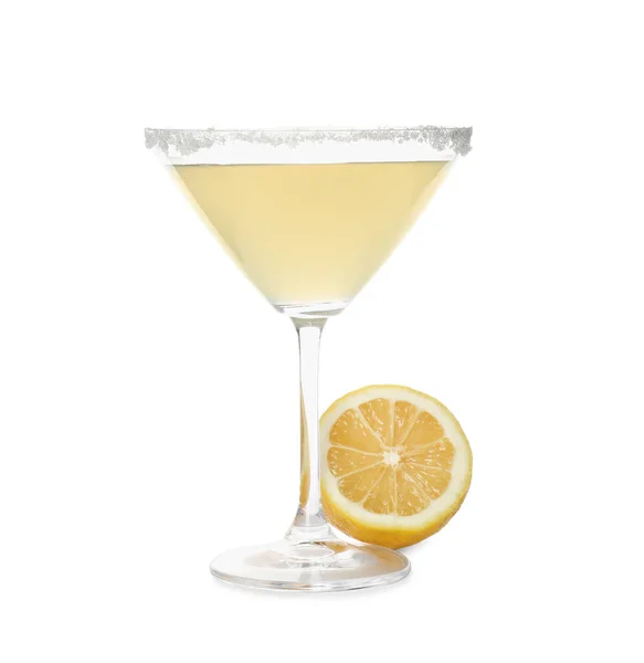 Cóctel Martini Con Gota Limón Fruta Fresca Sobre Fondo Blanco — Foto de Stock