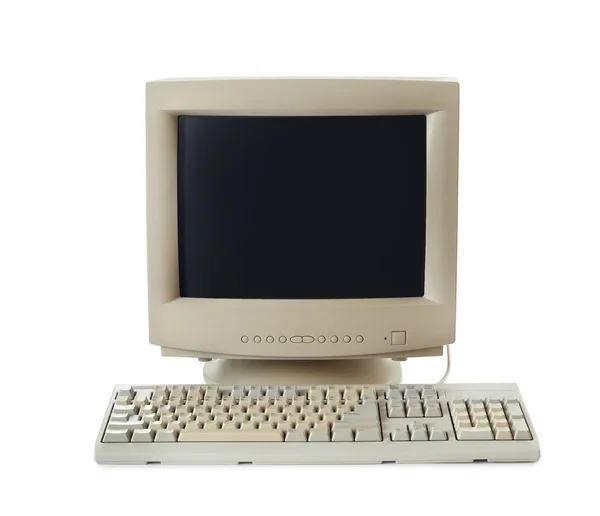 Antiguo Monitor Ordenador Teclado Sobre Fondo Blanco — Foto de Stock