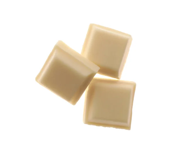 Pedaços Chocolate Doce Saboroso Isolado Branco — Fotografia de Stock