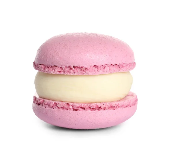 Rosa Macaron Auf Weißem Hintergrund Leckeres Dessert — Stockfoto