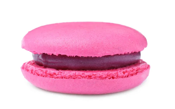 Macaron Rosa Aislado Blanco Delicioso Postre — Foto de Stock