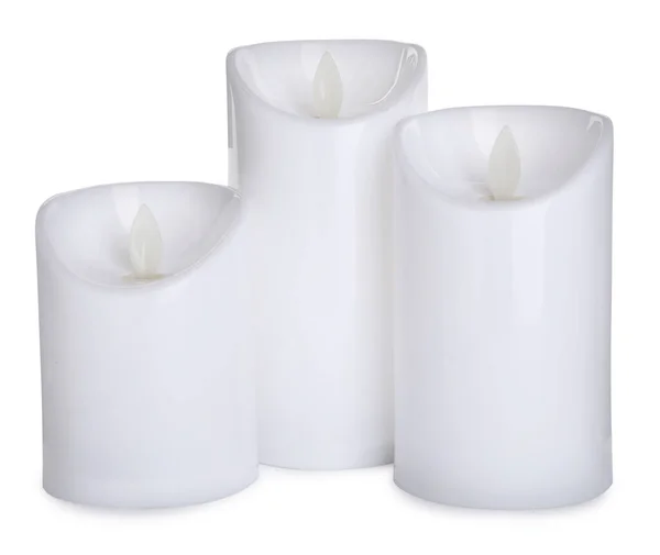 Decorative Flameless Led Candles White Background — Stock Photo, Image