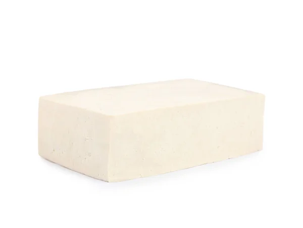 Block Läckra Tofu Isolerad Vit — Stockfoto