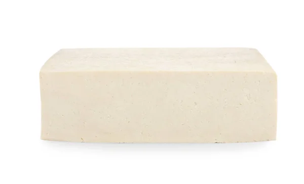 Bloque Delicioso Tofu Crudo Aislado Blanco —  Fotos de Stock