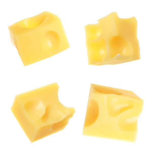 Κομμάτια Από Νόστιμο Τυρί Λευκό Φόντο Κολάζ — Φωτογραφία Αρχείου