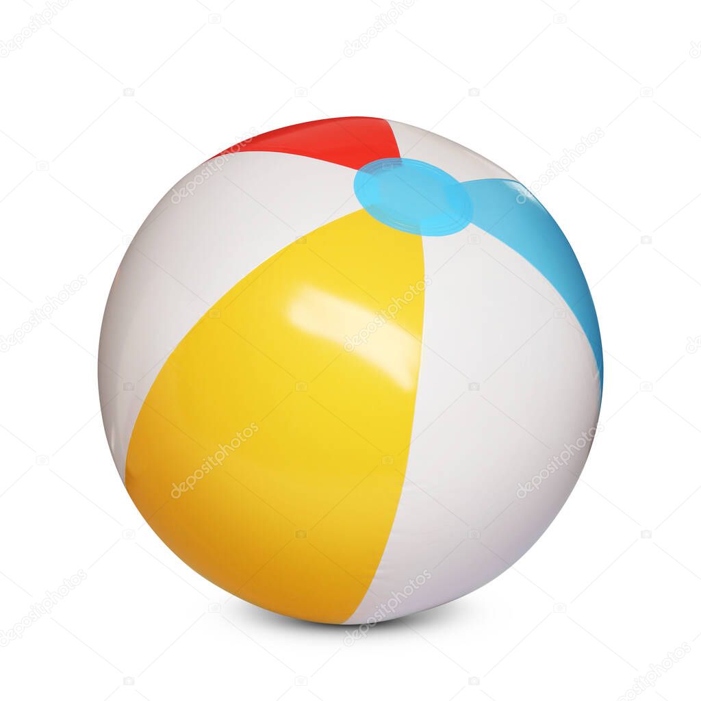 Inflatable colorful beach ball on white background 