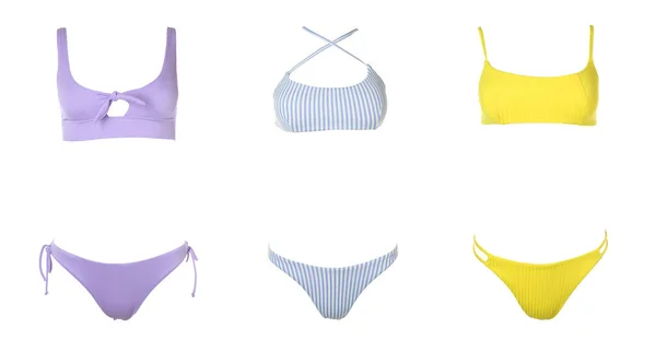 Collezione Diversi Bikini Eleganti Sfondo Bianco Design Banner — Foto Stock