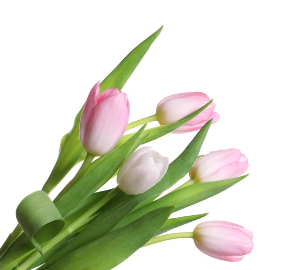Piękny Bukiet Tulipanów Odizolowanych Białym — Zdjęcie stockowe