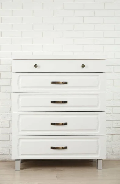 Modern Chest Drawers White Brick Wall — Fotografia de Stock