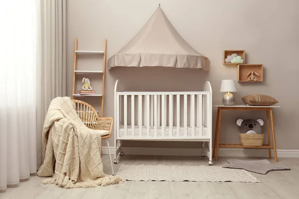 Modern Baby Room Interior Stylish Crib — Stock Photo, Image