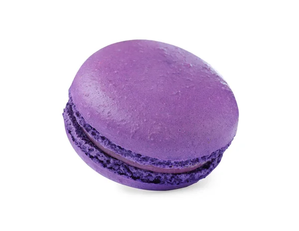 Macaron Púrpura Aislado Blanco Delicioso Postre — Foto de Stock
