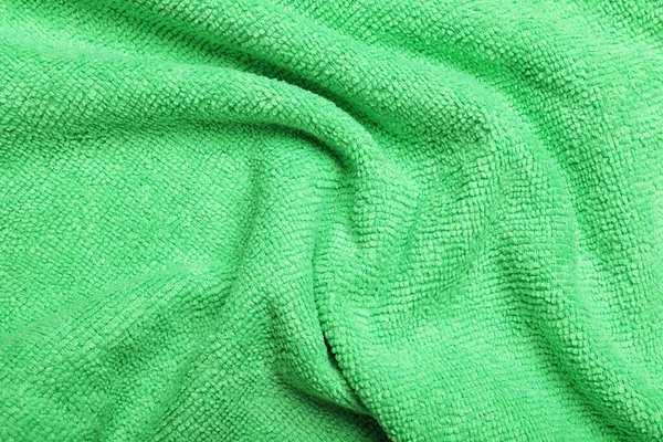 Crumpled Light Green Microfiber Cloth Background Closeup — Stock Photo, Image