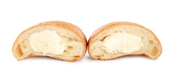 Halves Delicious Croissant Cream White Background — Stock Photo, Image