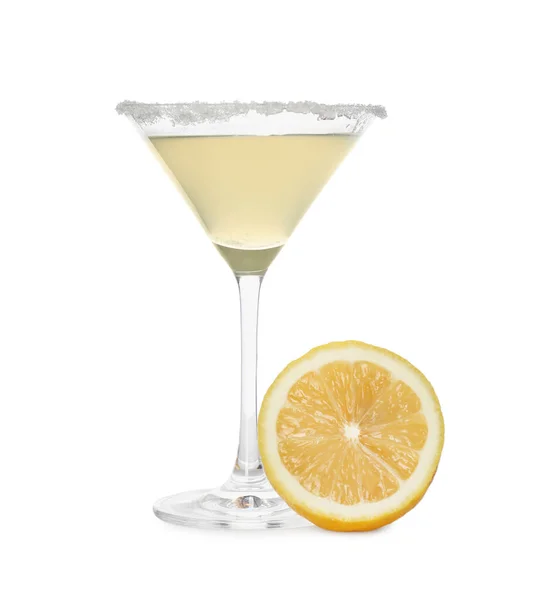 Cóctel Martini Con Gota Limón Fruta Fresca Sobre Fondo Blanco — Foto de Stock