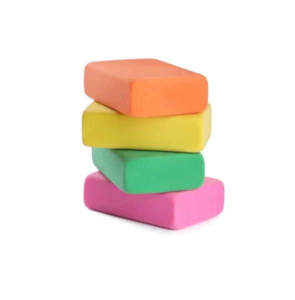 Stack Bright Erasers White Background — Stock Photo, Image