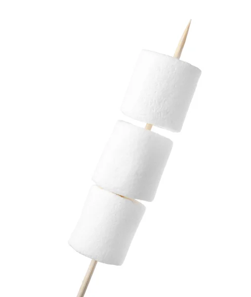 Stick Delicious Puffy Marshmallows Isolated White — Stock Photo, Image