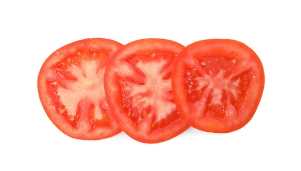 Viipaleet Kypsä Tomaatti Valkoisella Pohjalla Ylhäältä — kuvapankkivalokuva