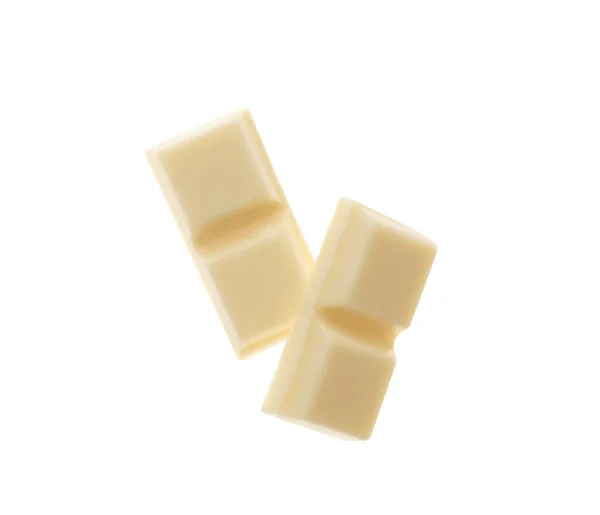 Kawałki Smacznej Słodkiej Czekolady Wyizolowane Białym — Zdjęcie stockowe