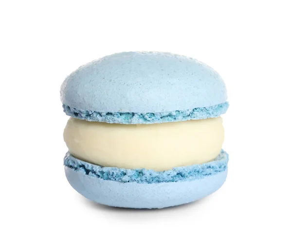 Macaron Azul Claro Sobre Fondo Blanco Delicioso Postre — Foto de Stock