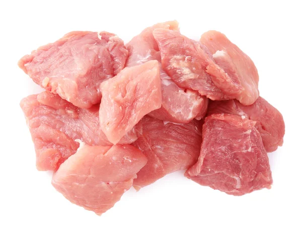 Kawałki Surowego Mięsa Izolowane Białym Górnym Widoku — Zdjęcie stockowe