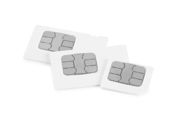 Mini Micro Sim Karty Bílém Pozadí — Stock fotografie