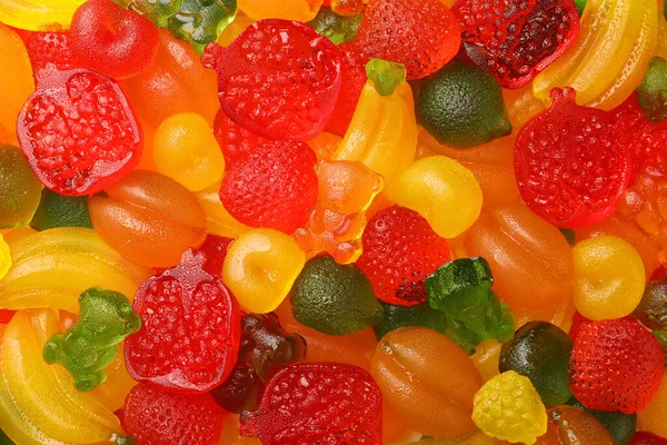 Mix Different Delicious Gummy Candies Background Top View — Stock Photo, Image