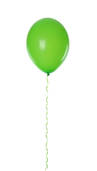 Balão Verde Com Fita Isolada Branco — Fotografia de Stock