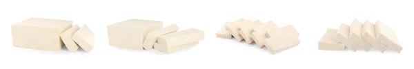 Set Con Gustoso Tofu Crudo Sfondo Bianco Design Banner — Foto Stock