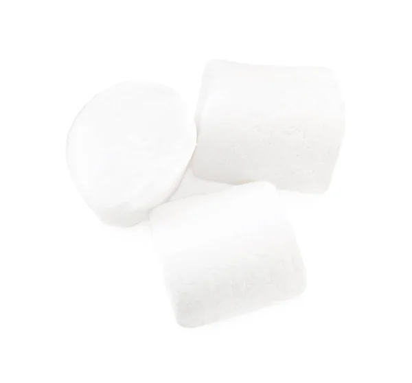 Deliciosos Marshmallows Inchados Fundo Branco Vista Superior — Fotografia de Stock