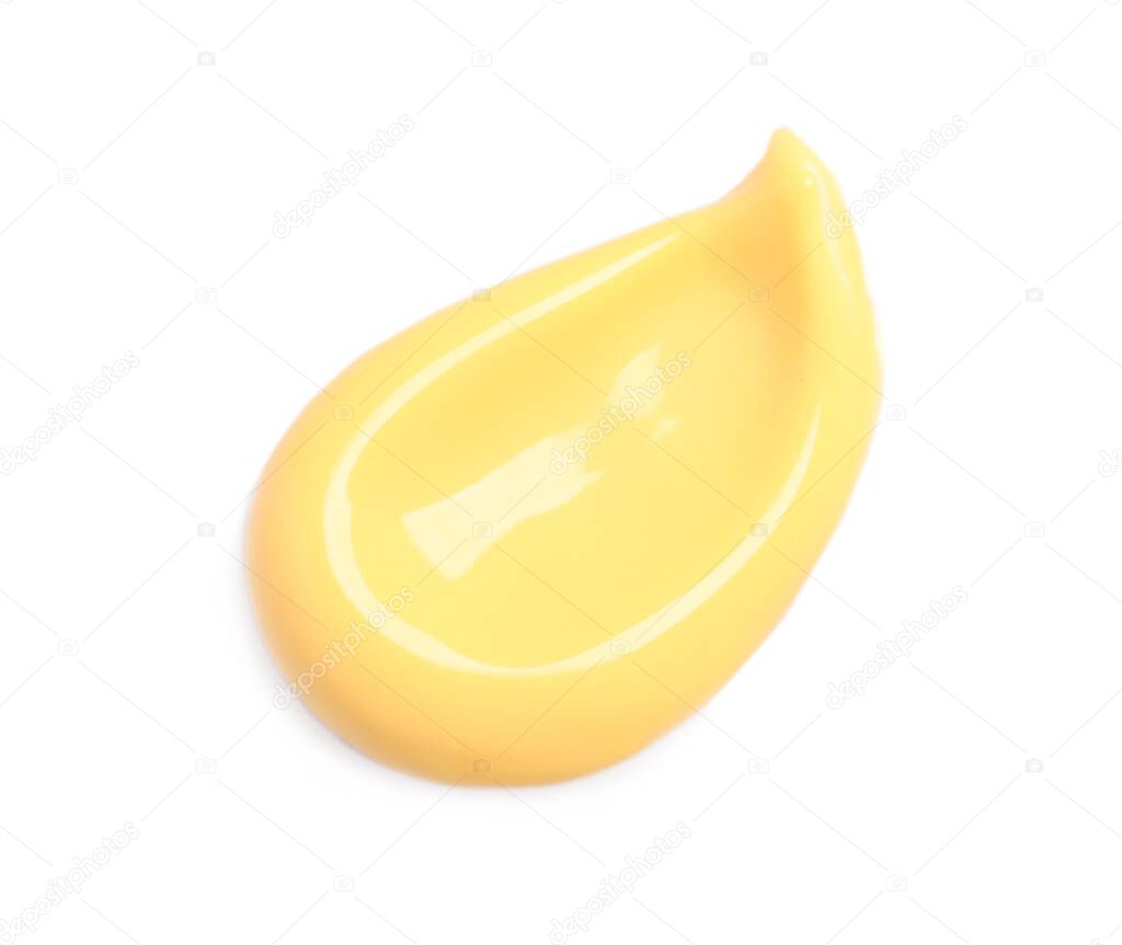 Delicious melted cheese isolated on white, top view