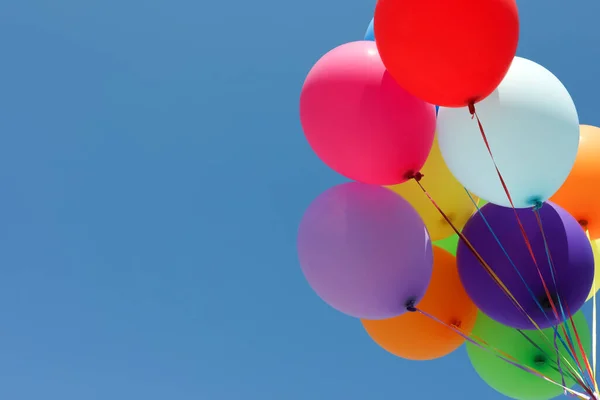 Bunch Colorful Balloons Blue Sky Low Angle View Space Text — Stock Photo, Image
