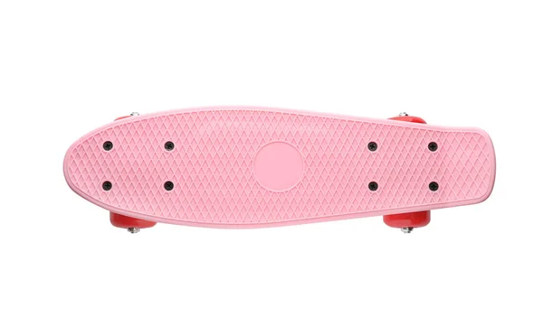 Skate Rosa Com Rodas Vermelhas Isoladas Branco Vista Superior Equipamento — Fotografia de Stock