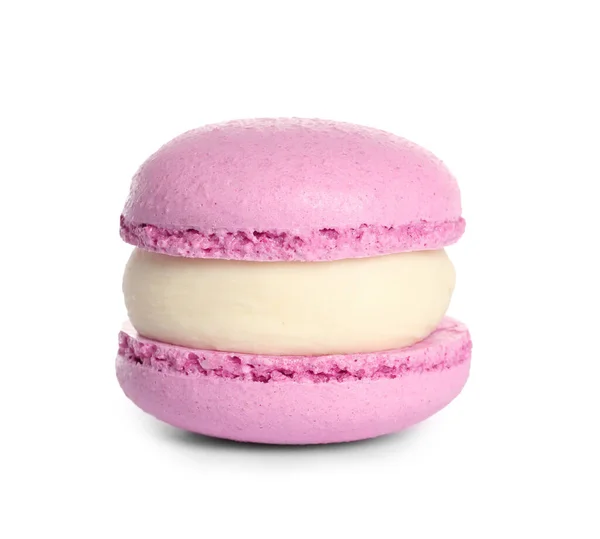 Рожевий Макарон Білому Тлі Смачний Десерт — стокове фото
